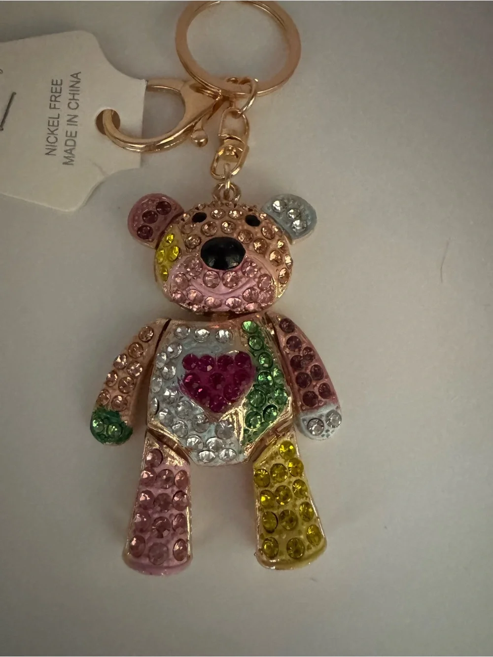 Rhinestone Teddy Bear Keychain - Multicolor